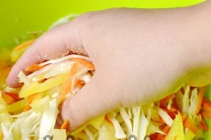 crush cabbage with your hands