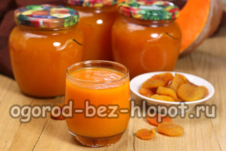 moliūgų sultys su džiovintais abrikosais yra paruoštos