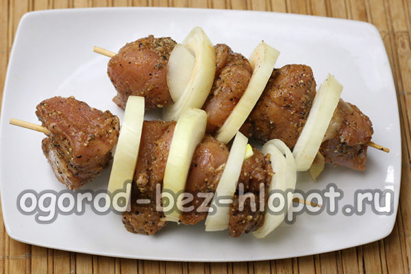 нишко месо и лук на шишчета