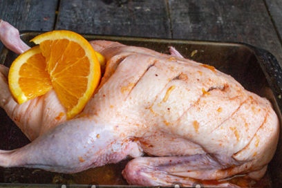 sudėti apelsino riekeles