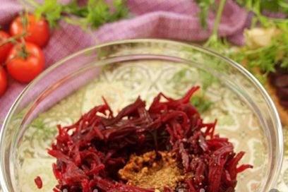 add garlic butter, spices, vinegar to beets