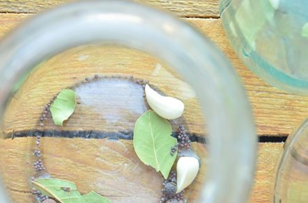 чесън, пипер, лавр в буркан