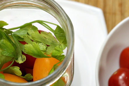 zet tomaten in de helft van de pot