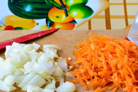 chopped onions and carrots