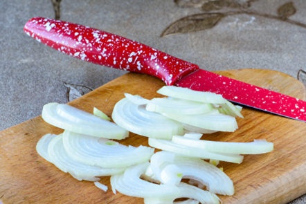 cut the onion in half rings